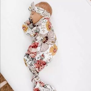 NEW Vintage Flower Yellow Soft Swaddle Bow Outfit